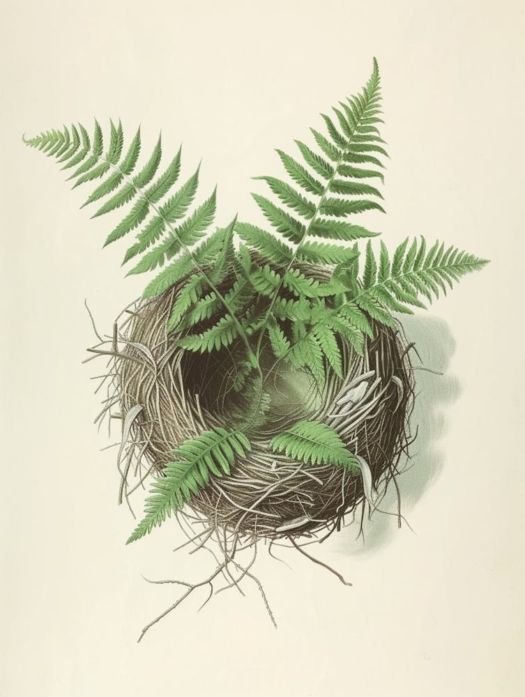 Vintage Illustration Birds Nest Fern 1