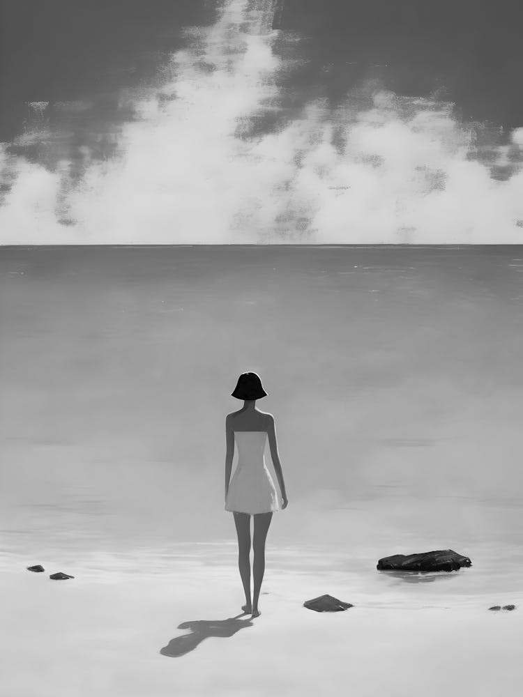 Girl Walks On The Beach