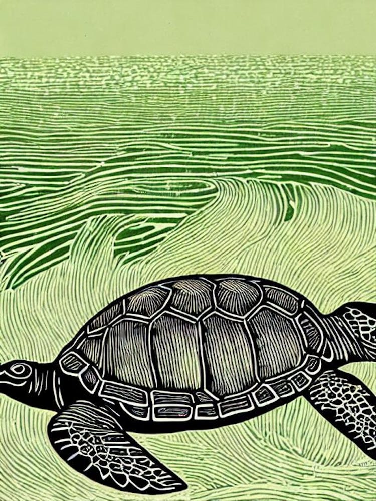 Green Turtle II Linocut