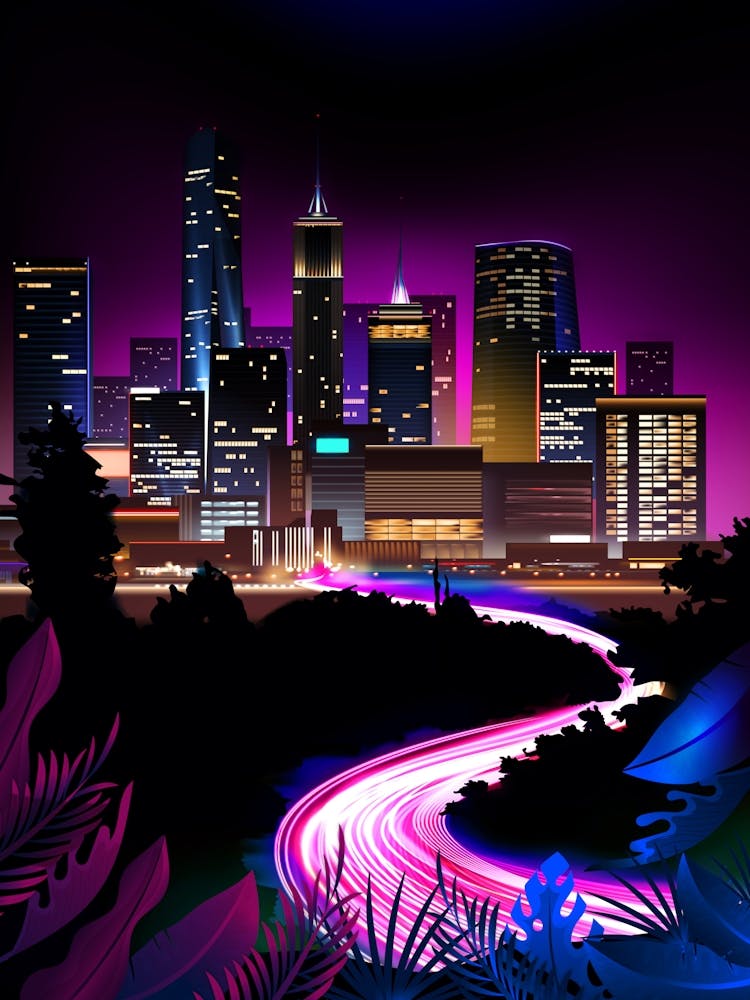 Neon city: fast lights #4 (synthwave/vaporwave/retrowave/cyberpunk) — aesthetic poster