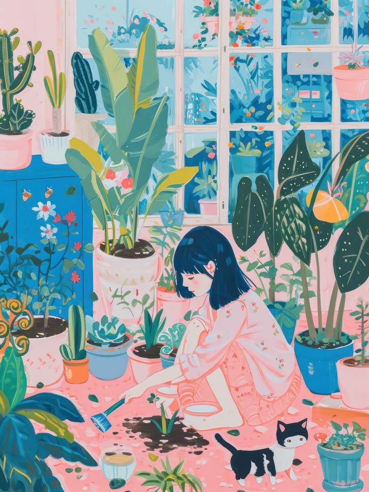 Girl Gardening Lo Fi Kawaii Illustration 4