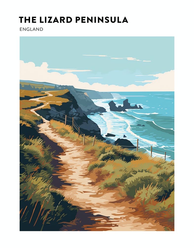 The Lizard Peninsula Coastal Path England 2 Hiking Trail Landscape Poster