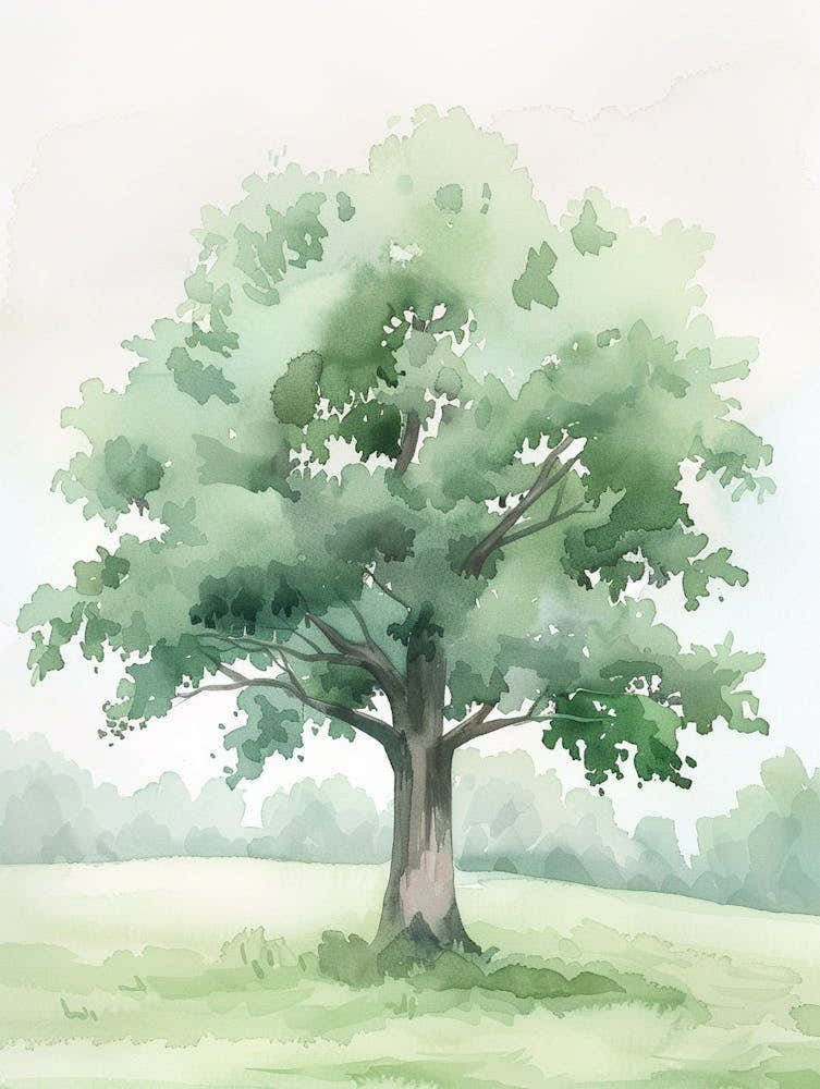 Pecan Tree Atmospheric Watercolour Painting 3
