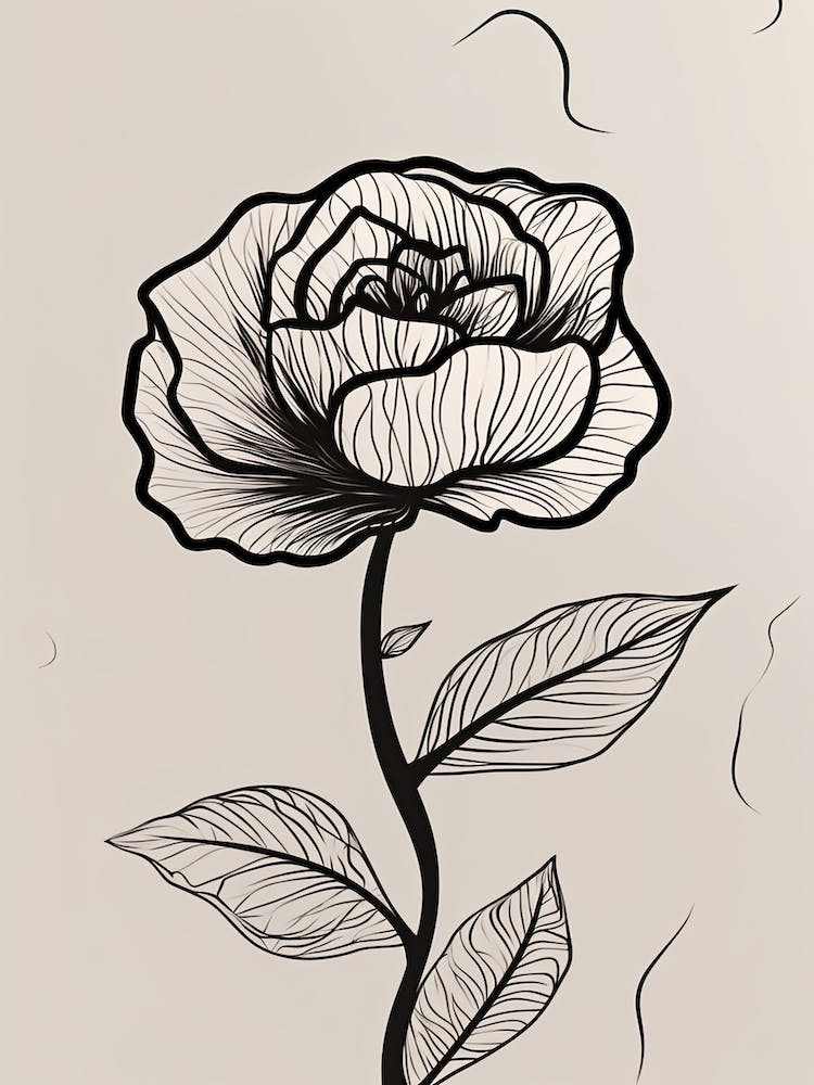 Line Art Roses Flowers Illustration Neutral 12