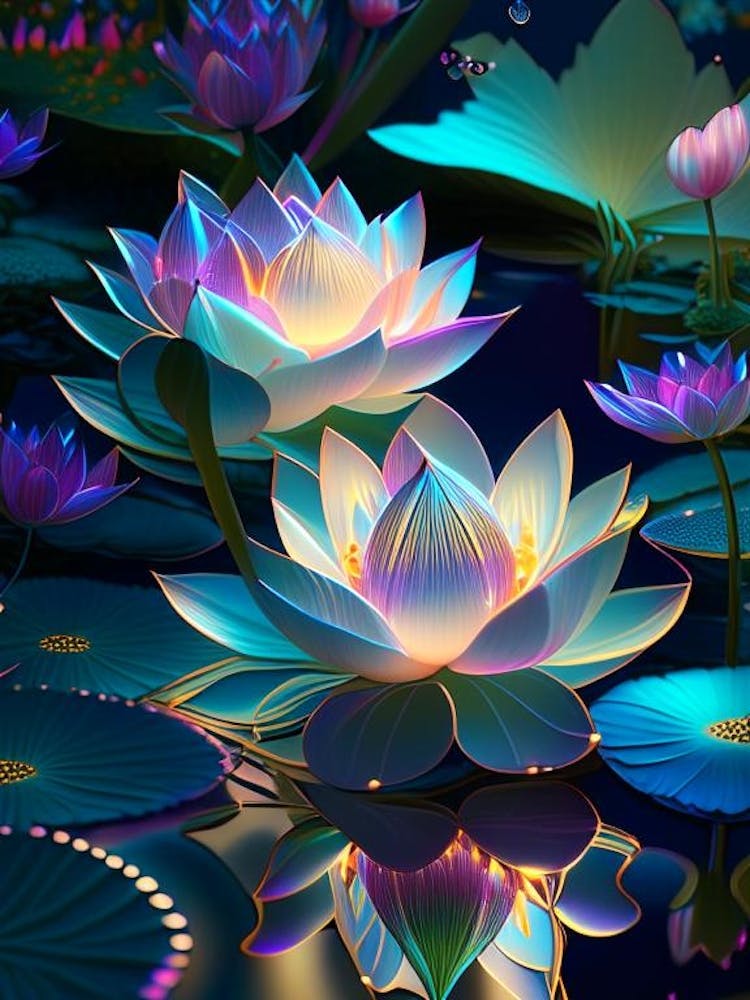 Lotus Flowers In Garden Holographic 1