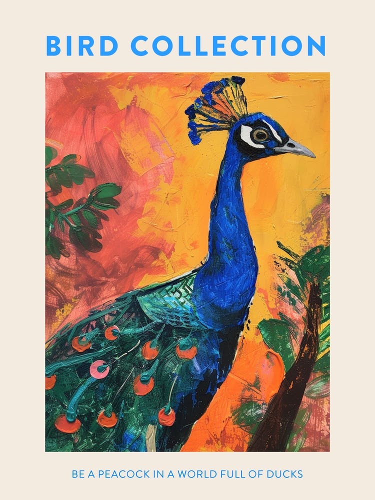 Colourful Brushstroke Peacock 8 Poster