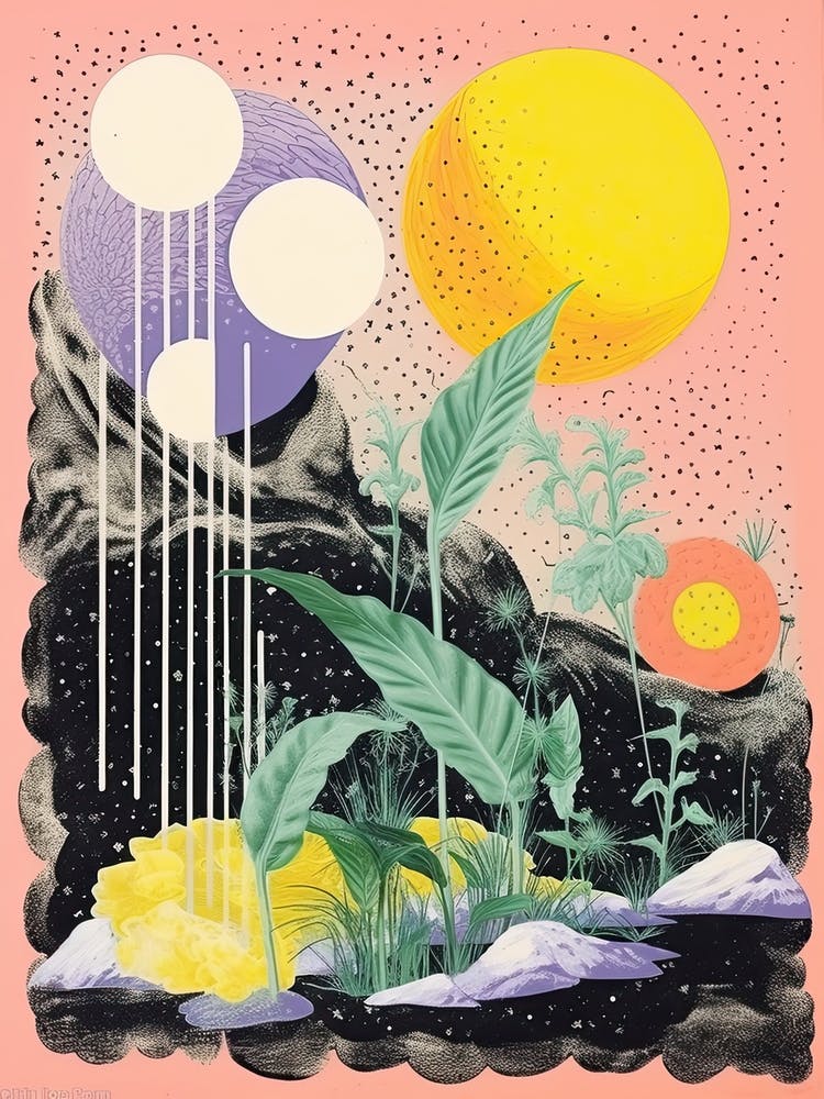 Abstract Botanical Collage Risograph Style 1