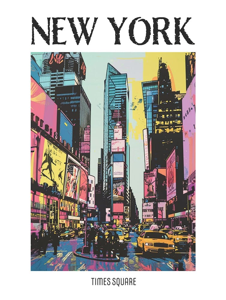 Times Square New York Colourful Silkscreen Illustration 3 Poster