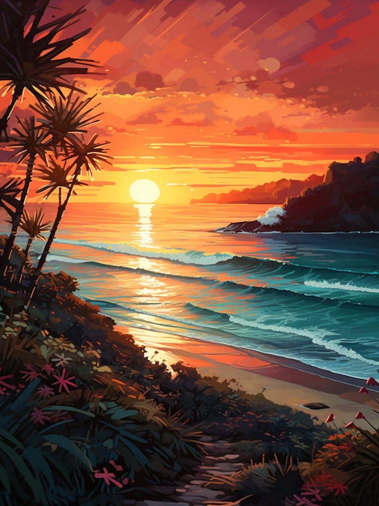 Four Mile Beach Australia At Sunset, Vibrant Painting 1