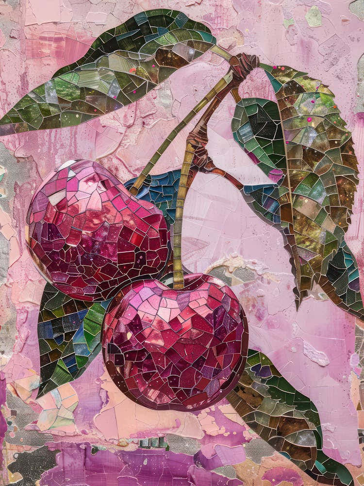 Disco Ball Cherries Mosaic Painting Kitchen