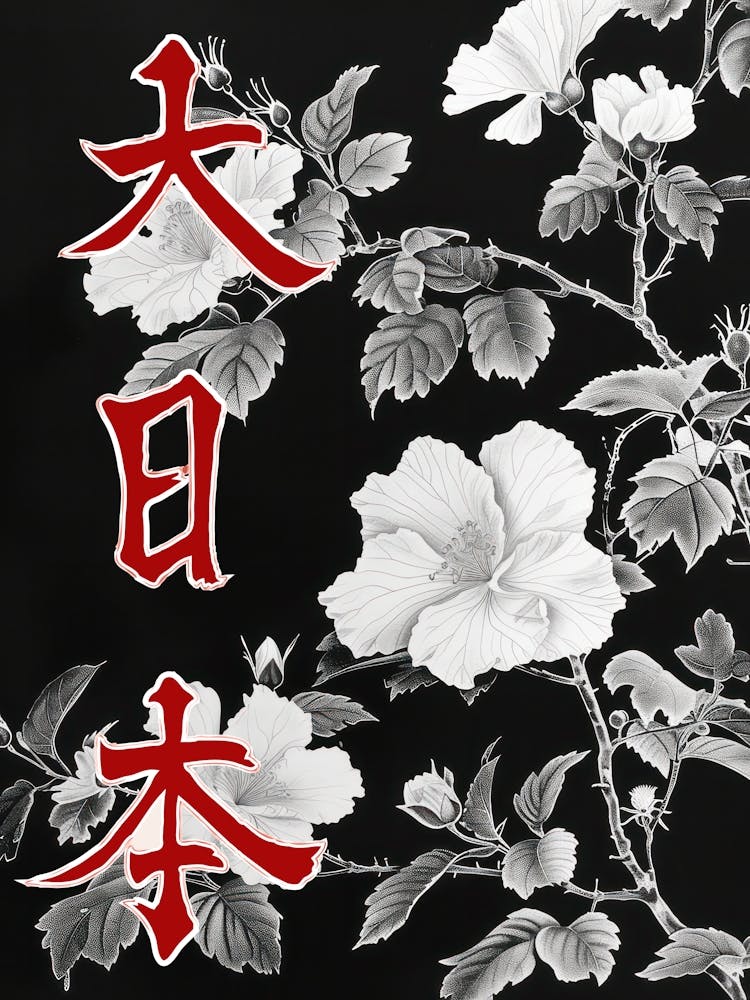Great Japan Poster Monochrome Flowers 1