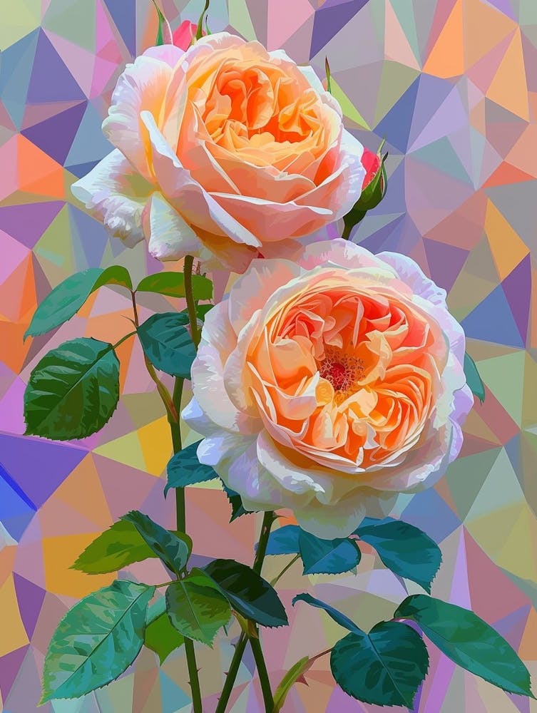 Roses Anglaises Peinture Rose Géométrique 3