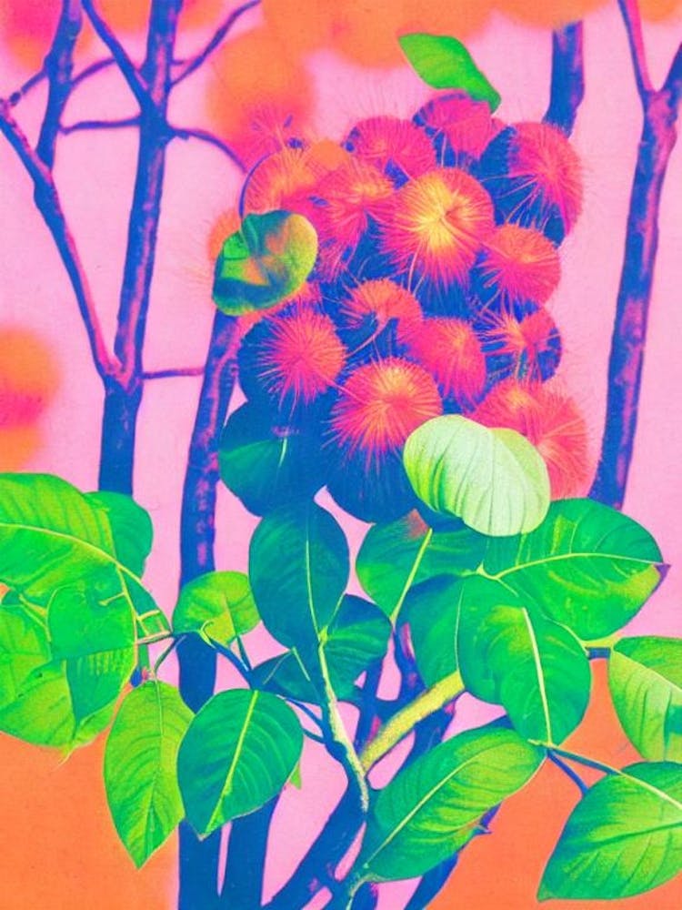 Rambutan 1 Risograph Retro Poster Fruit