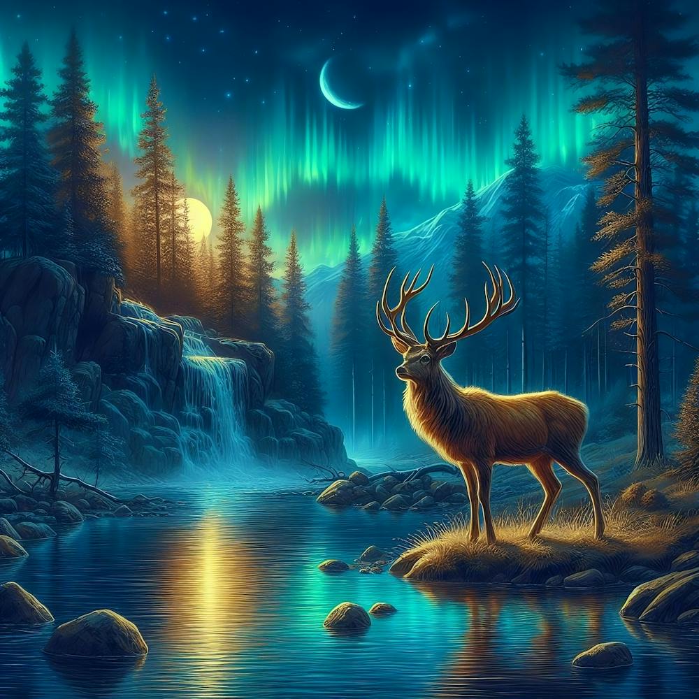 Deer In The Forest At Night