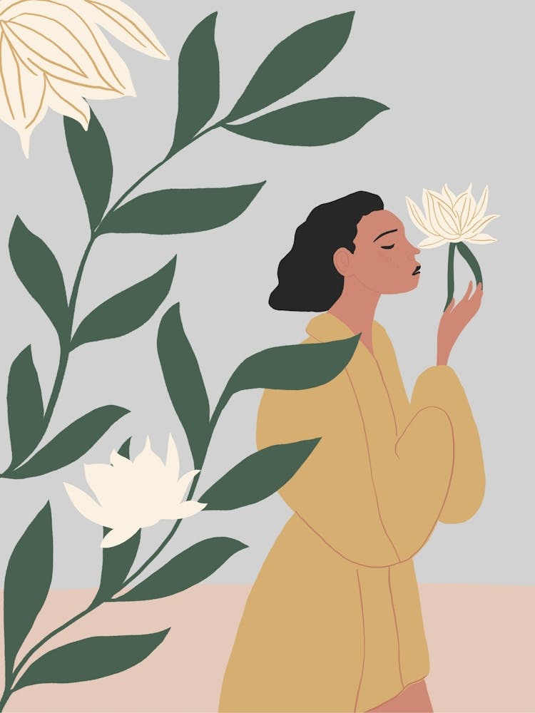 Woman Smelling Lotus Flower