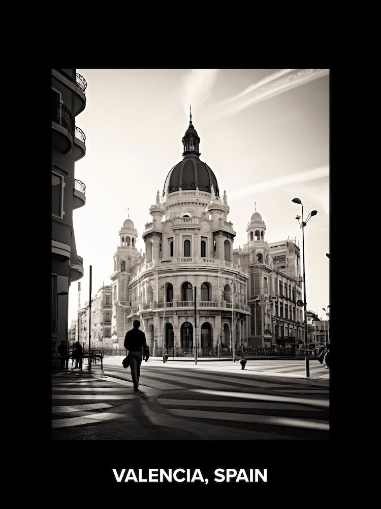 Poster Of Valencia, Spain, Mediterranean Black And White Photography Analogue 1