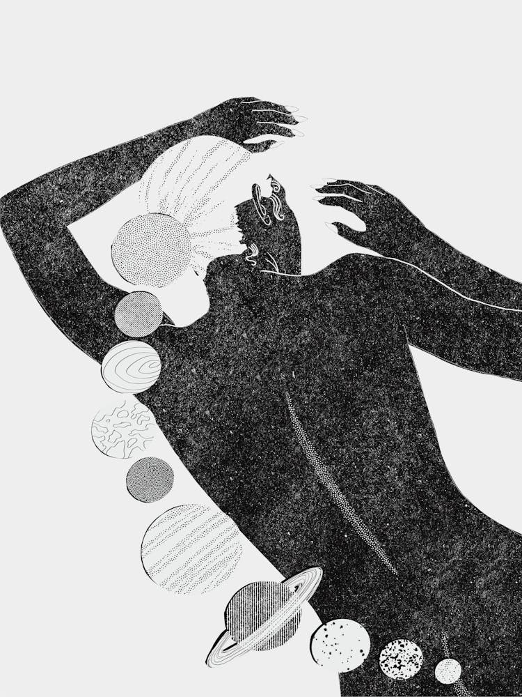 Gaia Schwarz-Weiß-Frau Weltraum-Fantasy