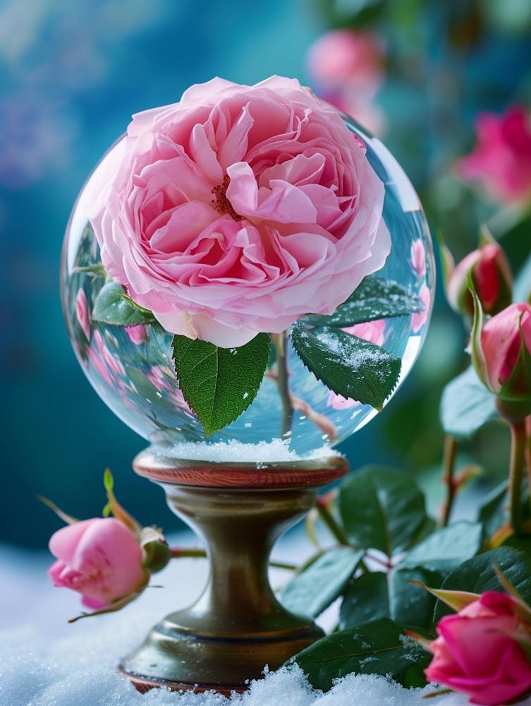 English Roses Painting Rose In A Snow Globe 4