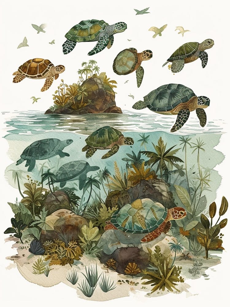 Illustration Sous-marine de Tortue de Mer Aquarelle 2