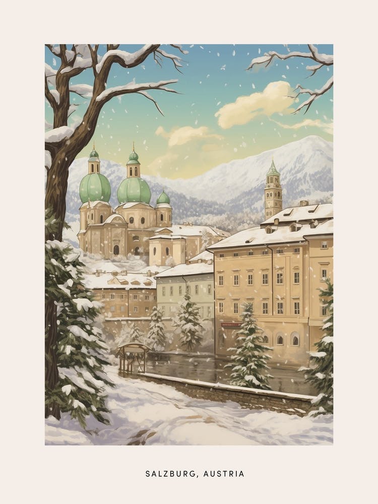 Vintage Winter Poster Salzburg Austria 1