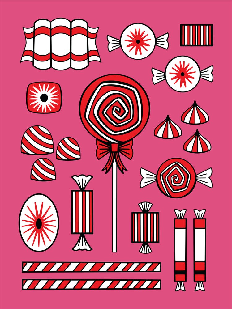Pink Peppermint Christmas Candy Illustrated