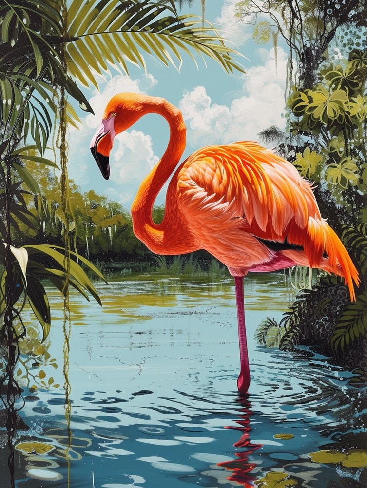 Greater Flamingo Rio Lagartos Yucatan Mexico Tropical Illustration 7