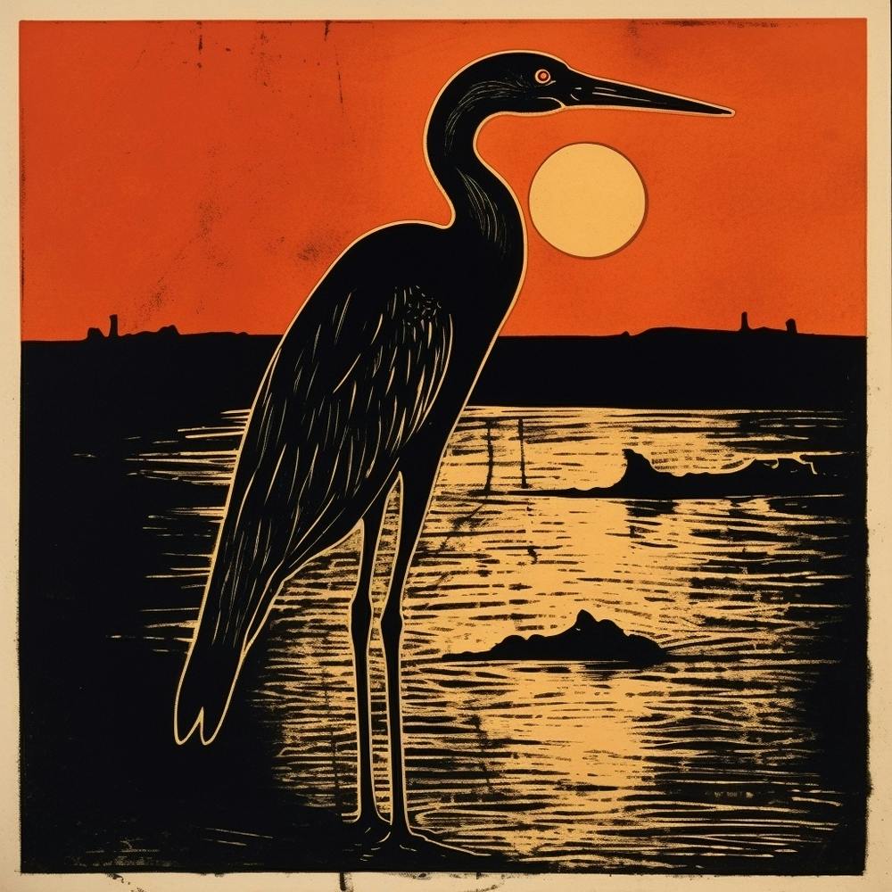Retro Vogel Lithografie Egret 1