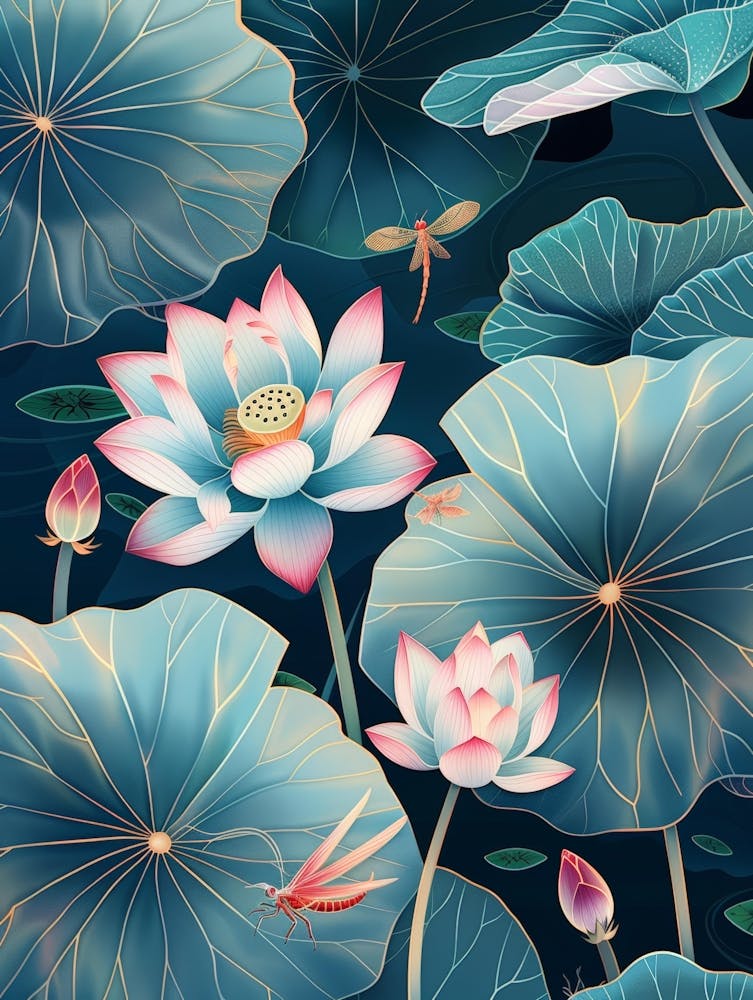 Lotus Flower With Dragonfly 1