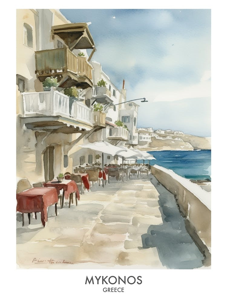 Mykonos Greece Watercolour Travel Poster 2