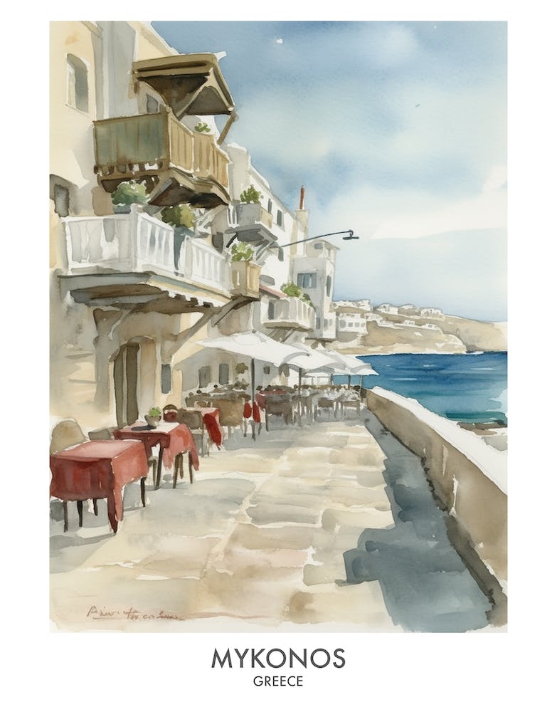 Mykonos Greece Watercolour Travel Poster 2