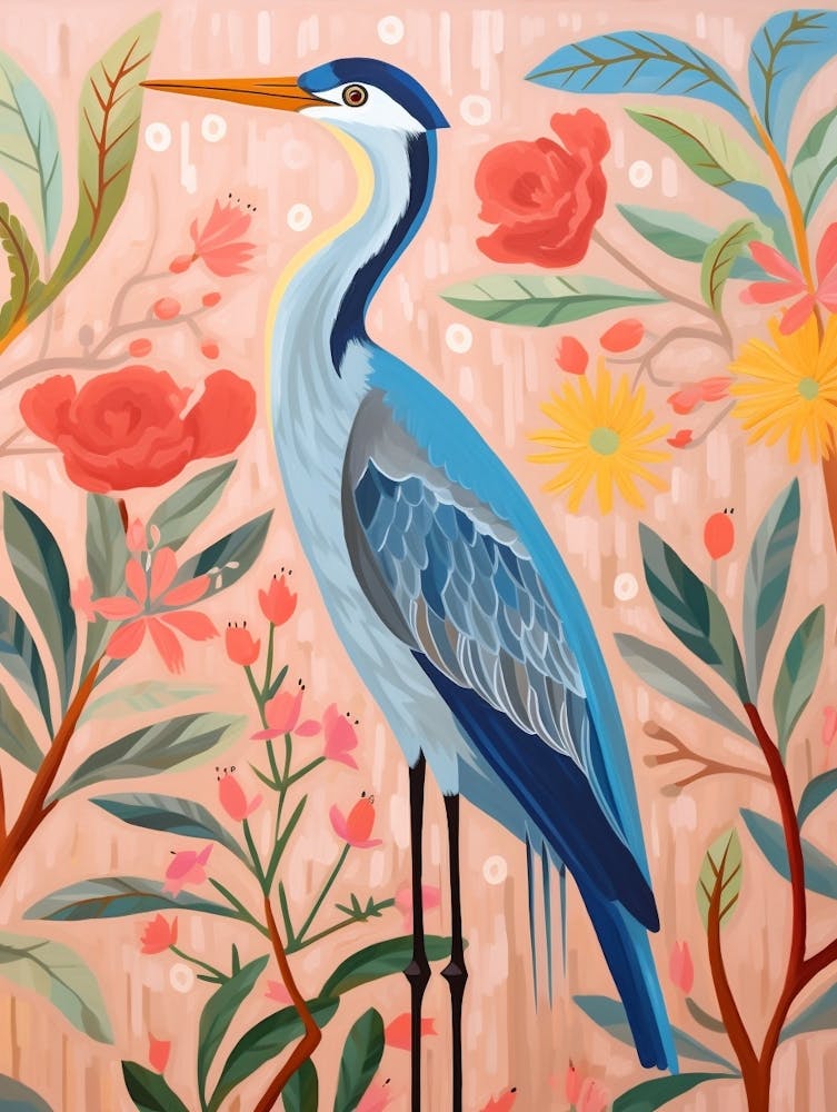 Pink Scandi Great Blue Heron 1