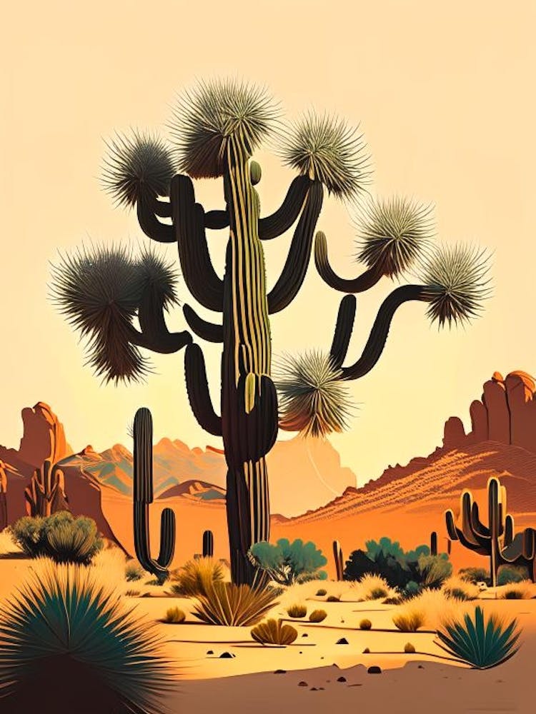 Joshua Trees In Desert Retro Illustration (1)