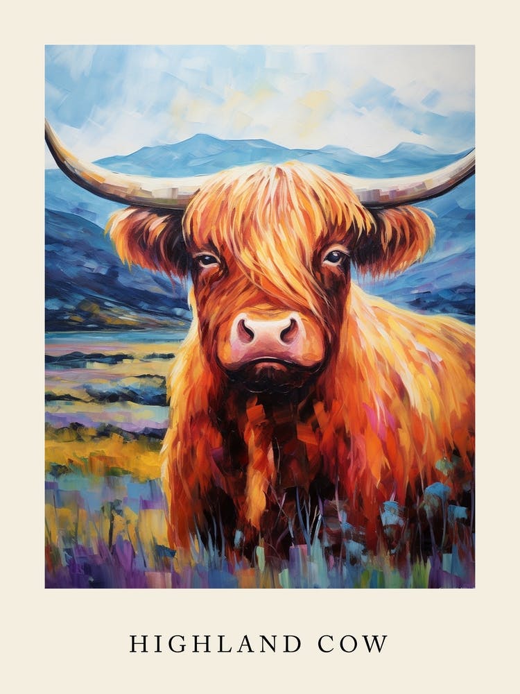 Colourful Impressionism Style Painting Of A Highland Cow Poster 4