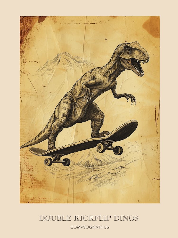 Compsognathus Vintage Dinosaur Poster 2