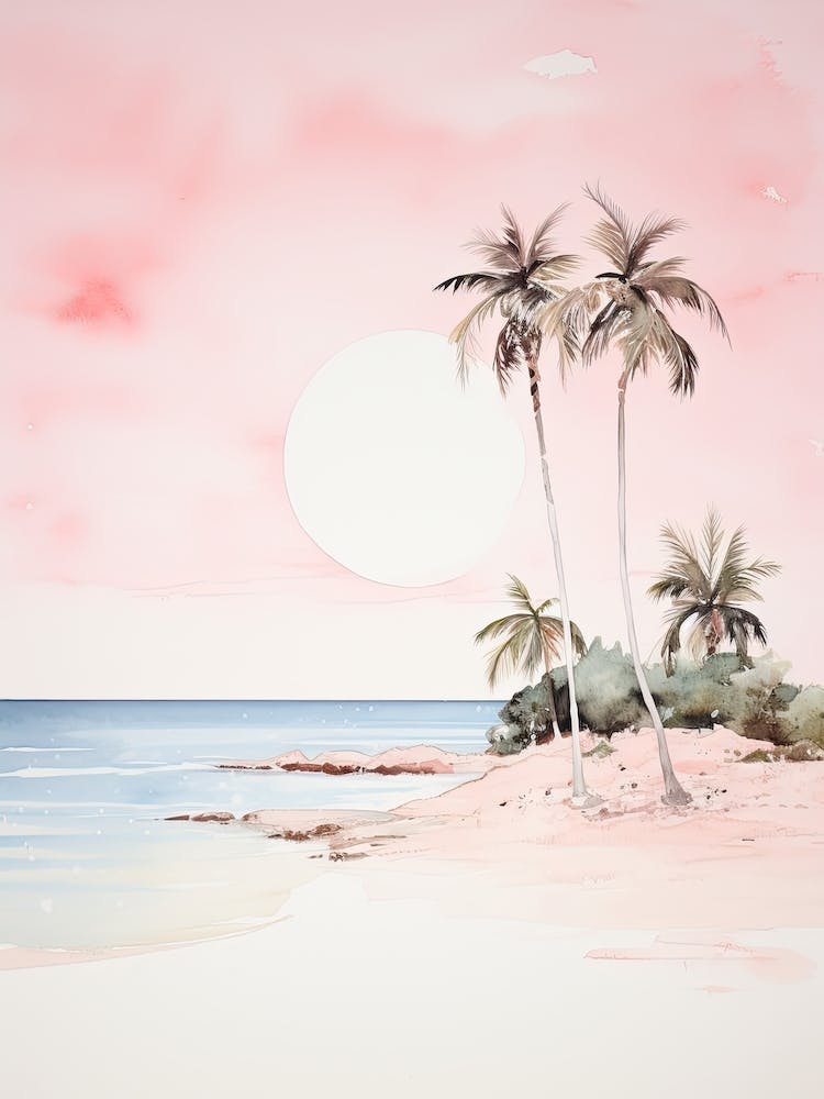 Watercolour Of Pink Sands Beach   Harbour Island Bahamas 0