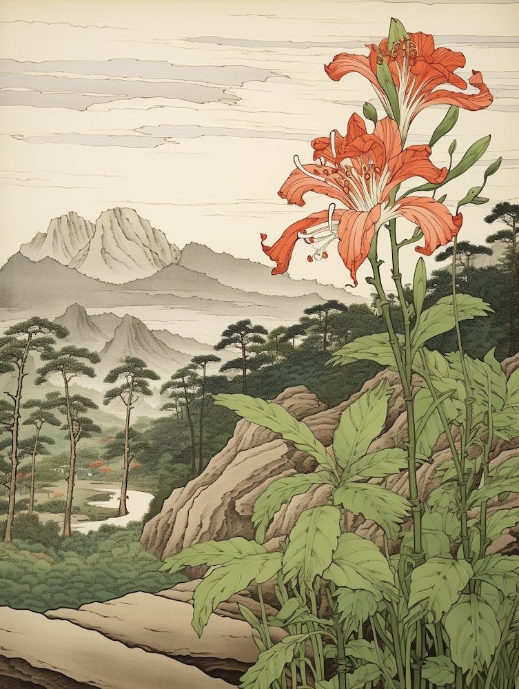 Himeyuri Okinawan Lily Japanese Botanical Illustration