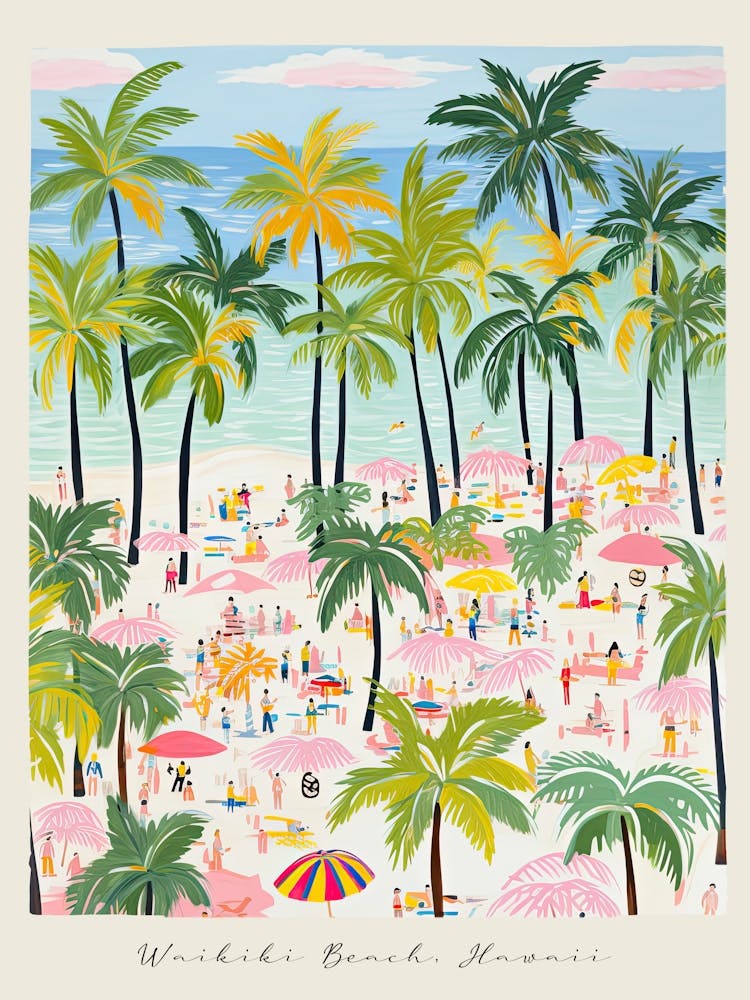 Poster Of Waikiki Beach, Honolulu, Hawaii, Matisse And Rousseau Style 4