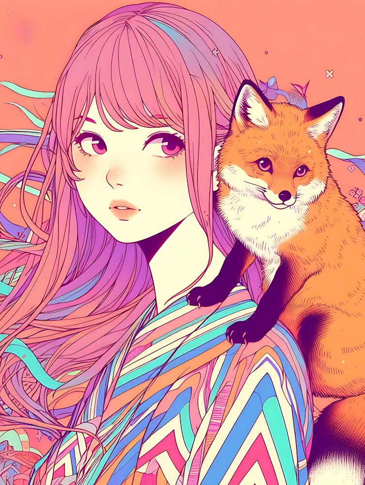 Hübsches Anime-Mädchen mit Fuchs 14