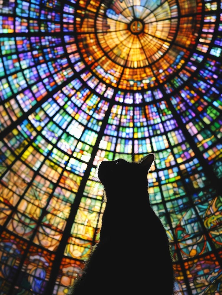 Cat In Front Of Stained Glass Window