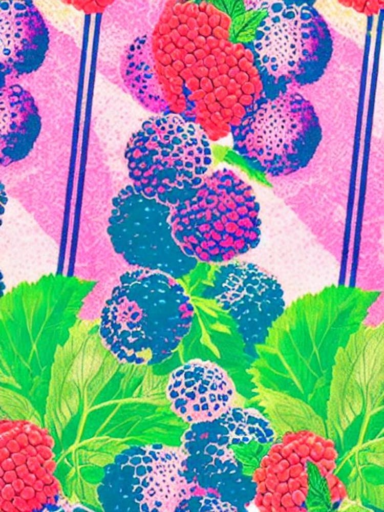 Black Raspberry Risograph Retro Poster Fruit