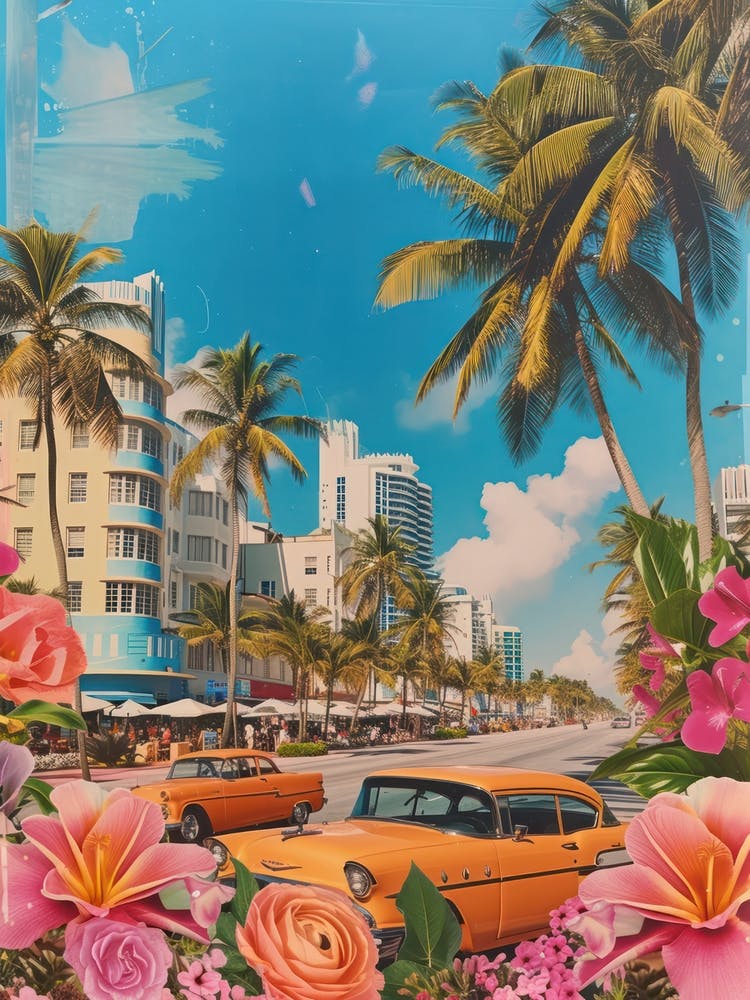 Miami Beach   Floral Retro Collage Style 4