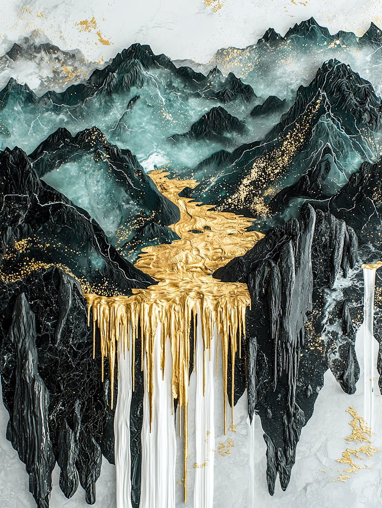 Hindu Kush's Golden Peaks - Flowing Abstraction