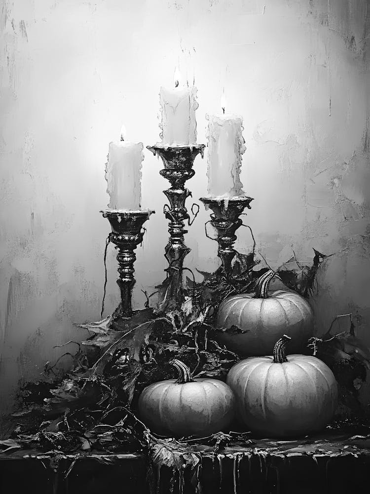 Three Candles And Pumpkins