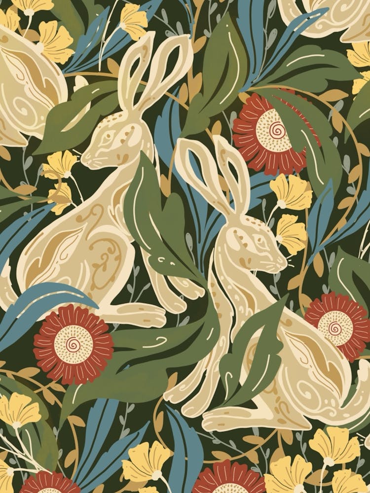 William Morris Inspired Hares And Flowers