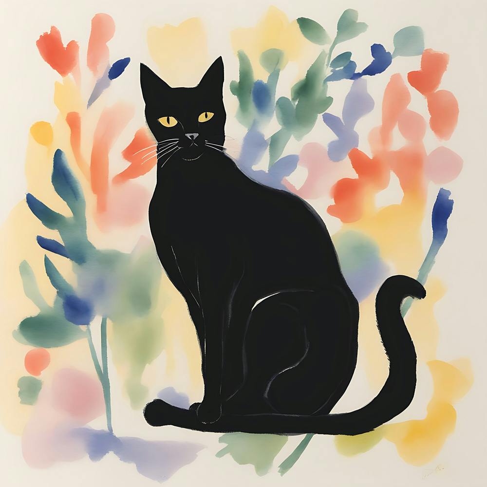 Painting of a Black Cat