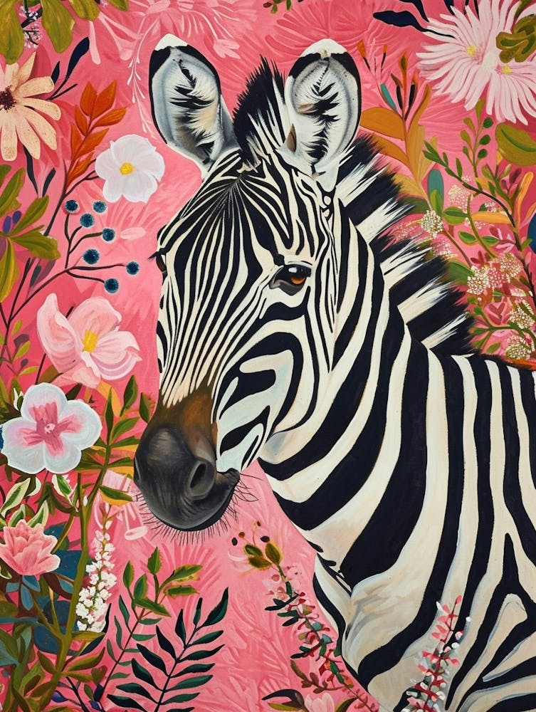 Floral Animal Painting Zebra 1