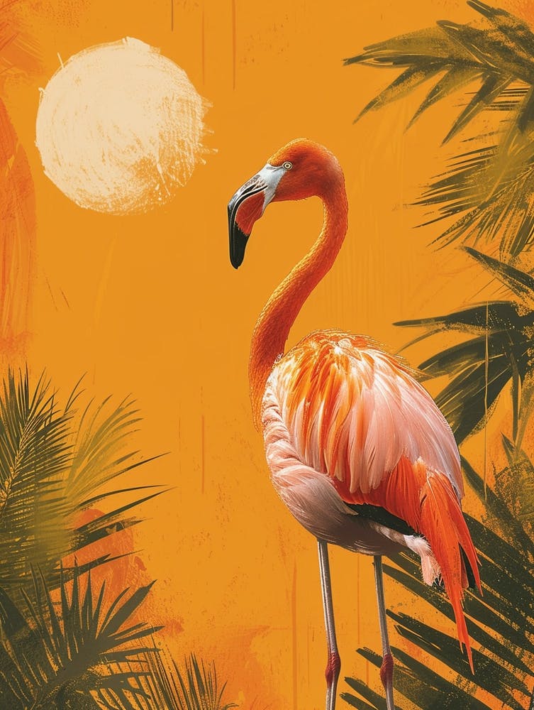 Greater Flamingo South Asia India Tropical Illustration 3