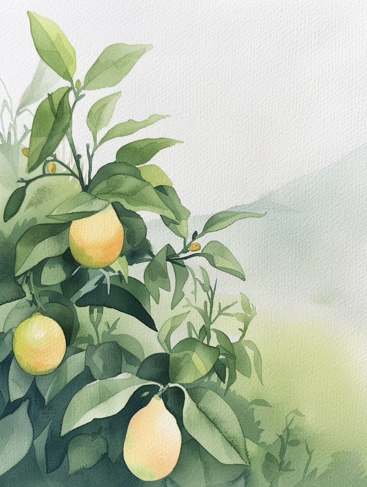 Lemon Tree Atmospheric Watercolour Painting 2