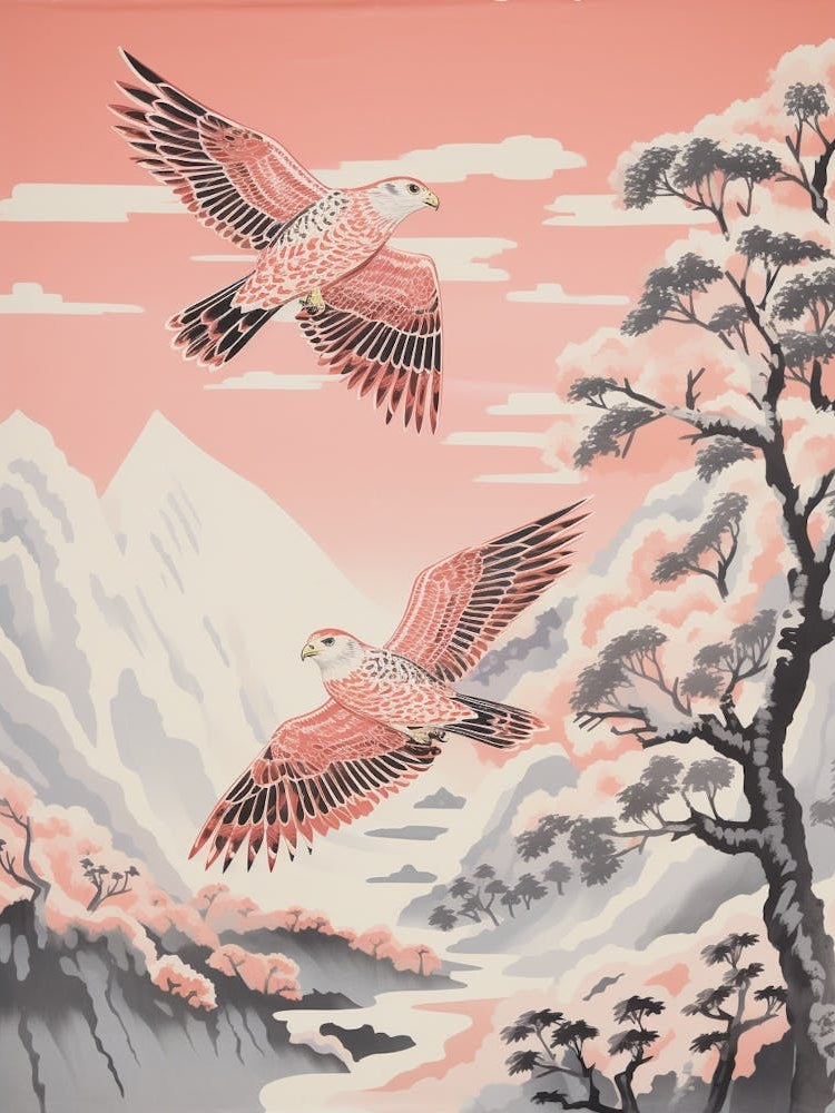 Vintage Japanese Inspired Bird Print Falcon 4