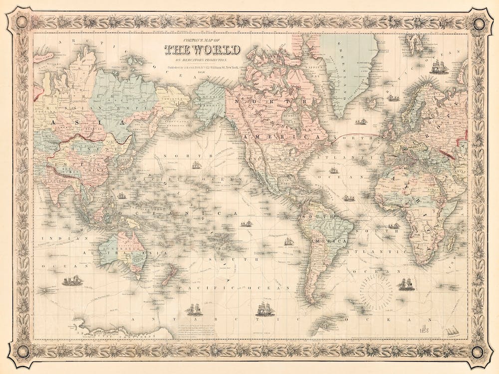Colton's Map Of The World On Mercator's Projection (1858)